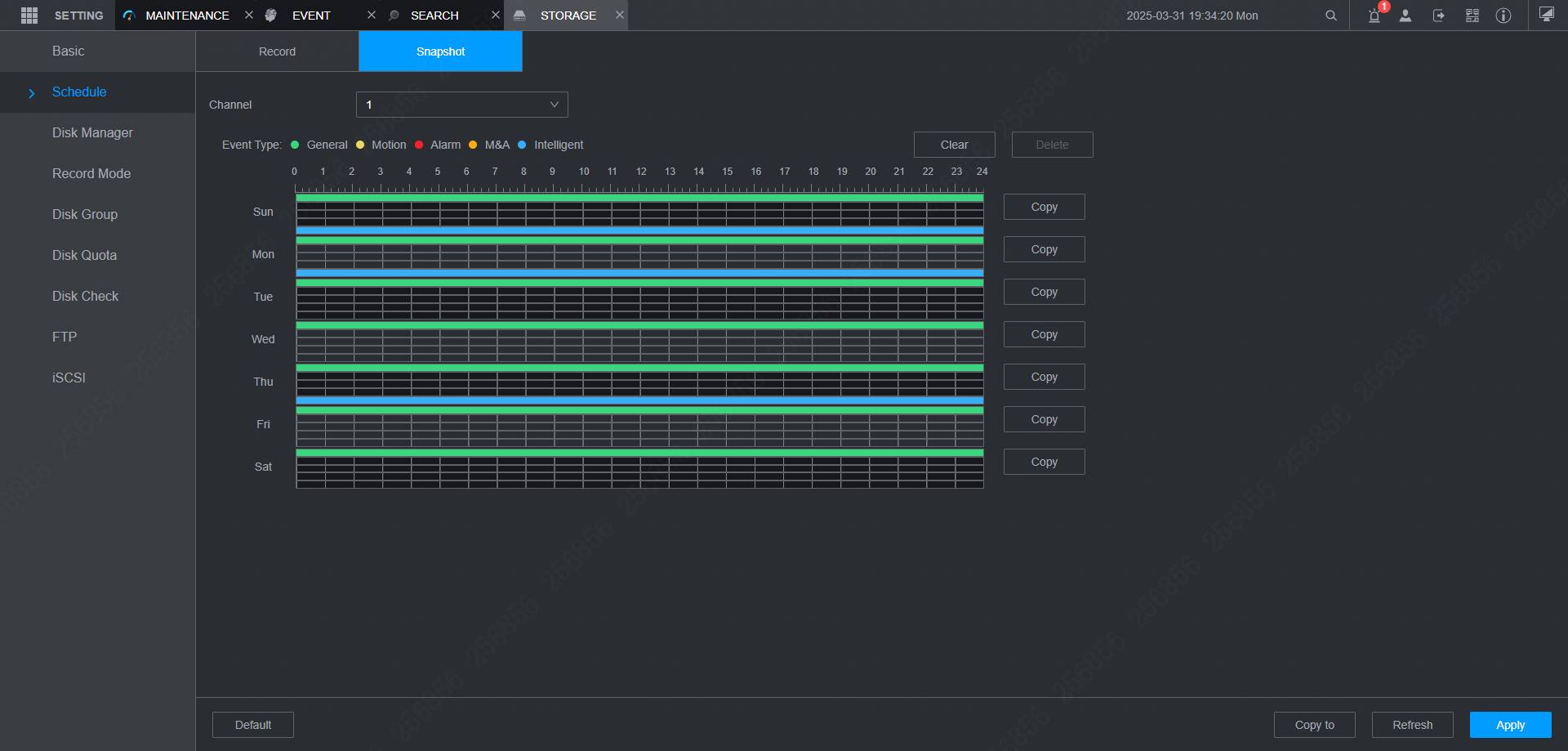 Storage > Snapshot > Schedule Settings