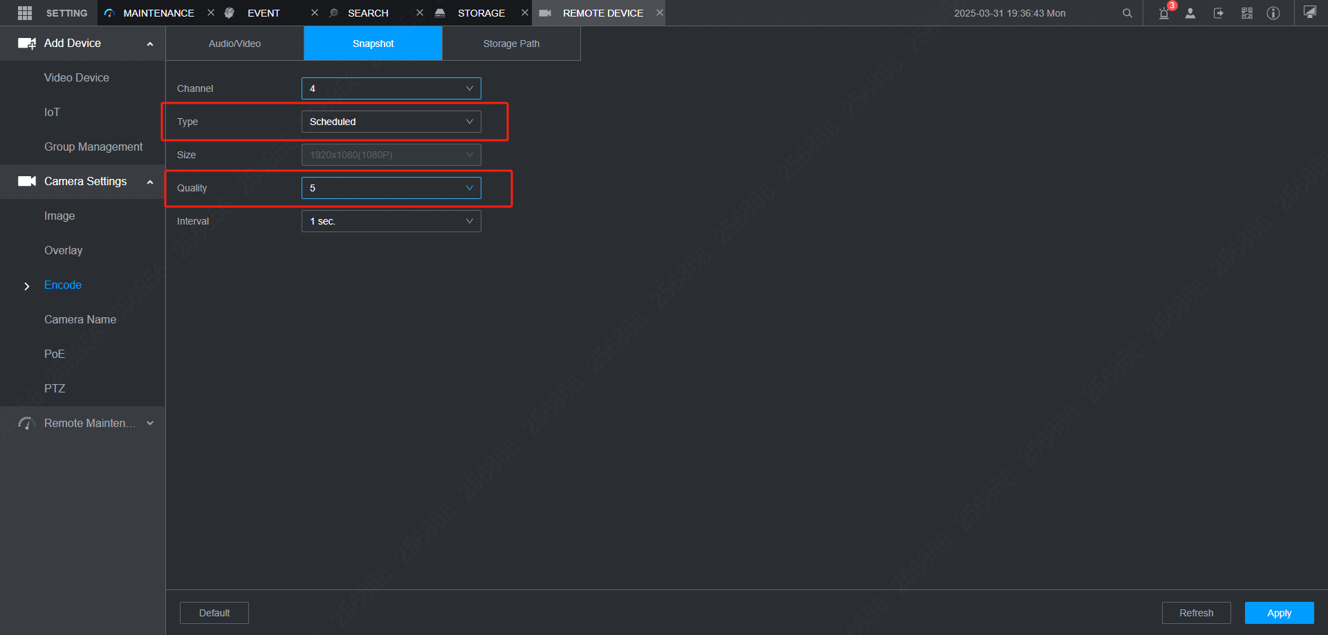 Setting Scheduled Snapshot Quality on NVR