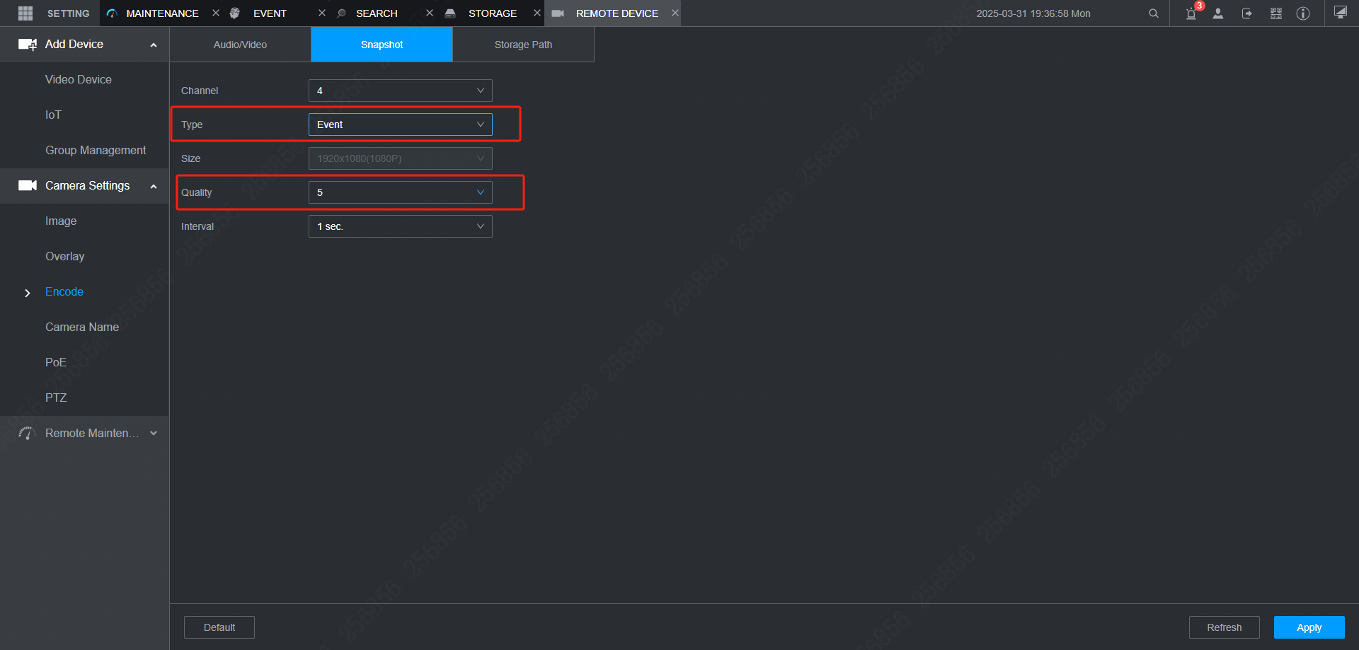 Setting Event Snapshot Quality on NVR