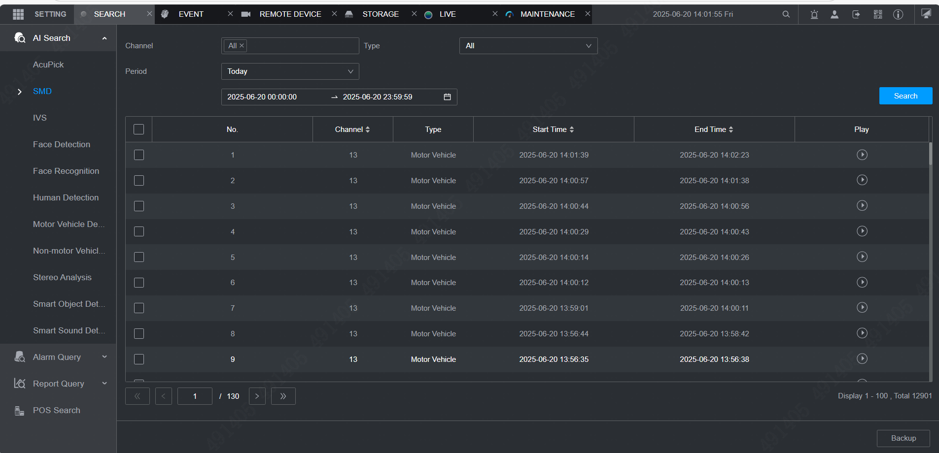 Example of thousands of SMD events in a day