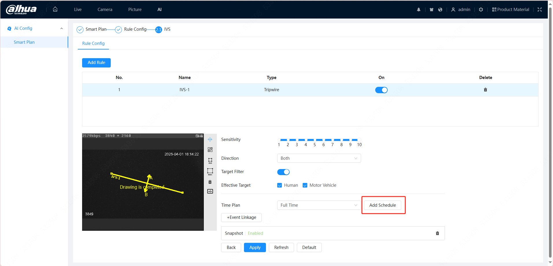 Setting Events Schedule on IPC