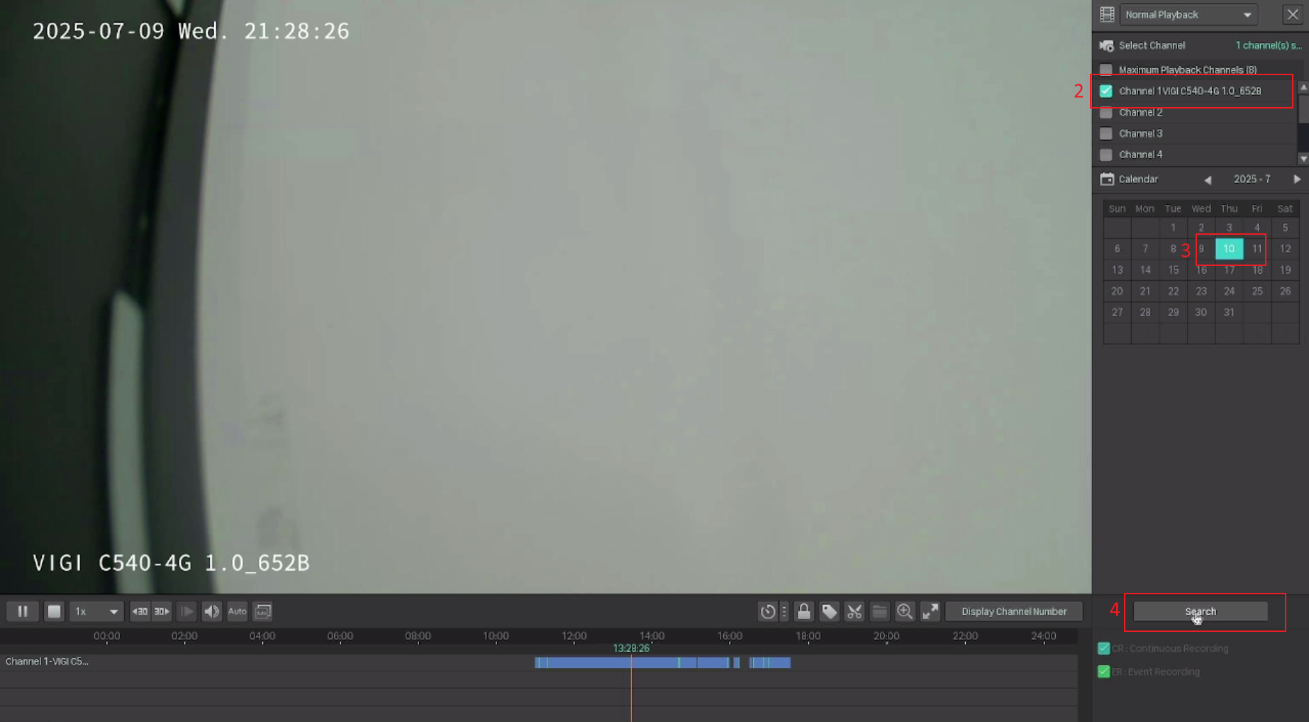 Searching for recordings in the Playback page