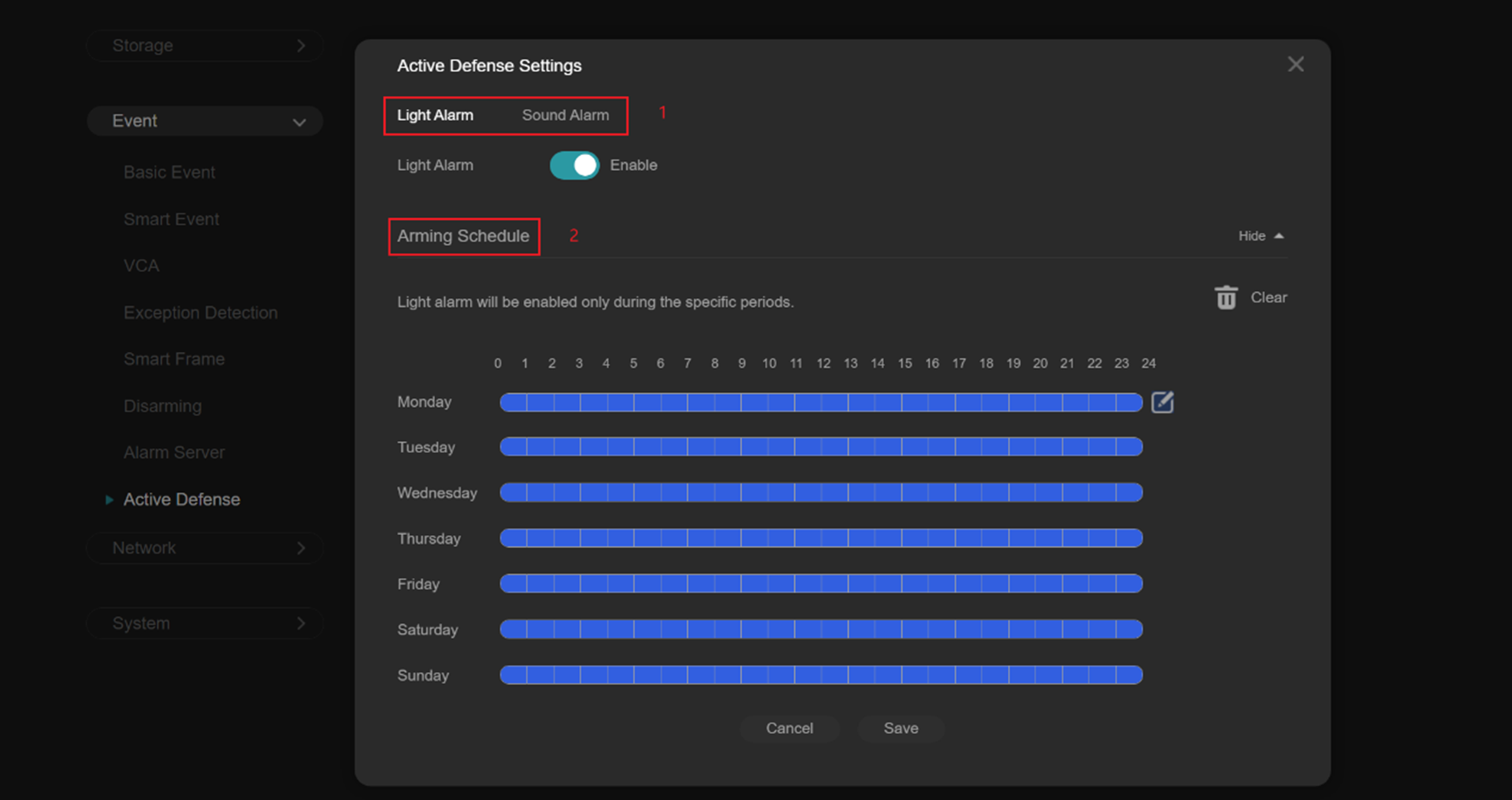 Detailed Active Defense configuration options in the web interface